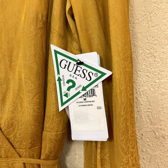 GUESS NWT Hanna Asymmetrical wrap Dress Golden Chartreuse size M - Picture 6 of 10